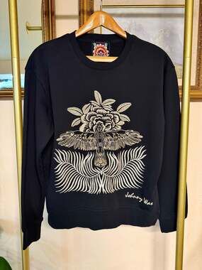 Johnny Was Pajaro Embroidered pullover Sweatshirt Black - Small